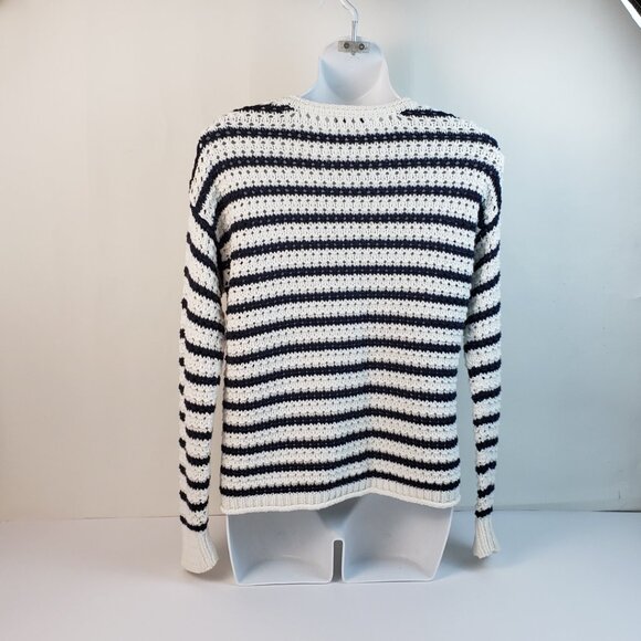 Madewell XXS Sweater Open Knit White/Deep Navy Blue Stripes Women XXSmall - Picture 3 of 13